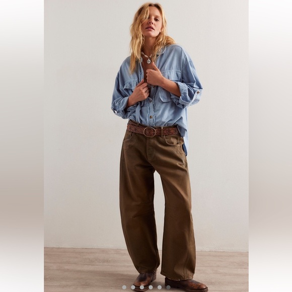 NWT We The Free Good Luck Coated Jeans New Moon Oversized 32 Women - Picture 1 of 11